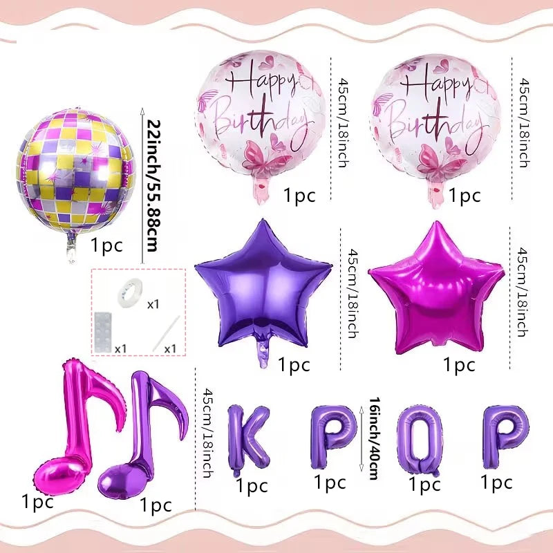 A set of 11 foil letter and star balloons in various colors and sizes for parties
