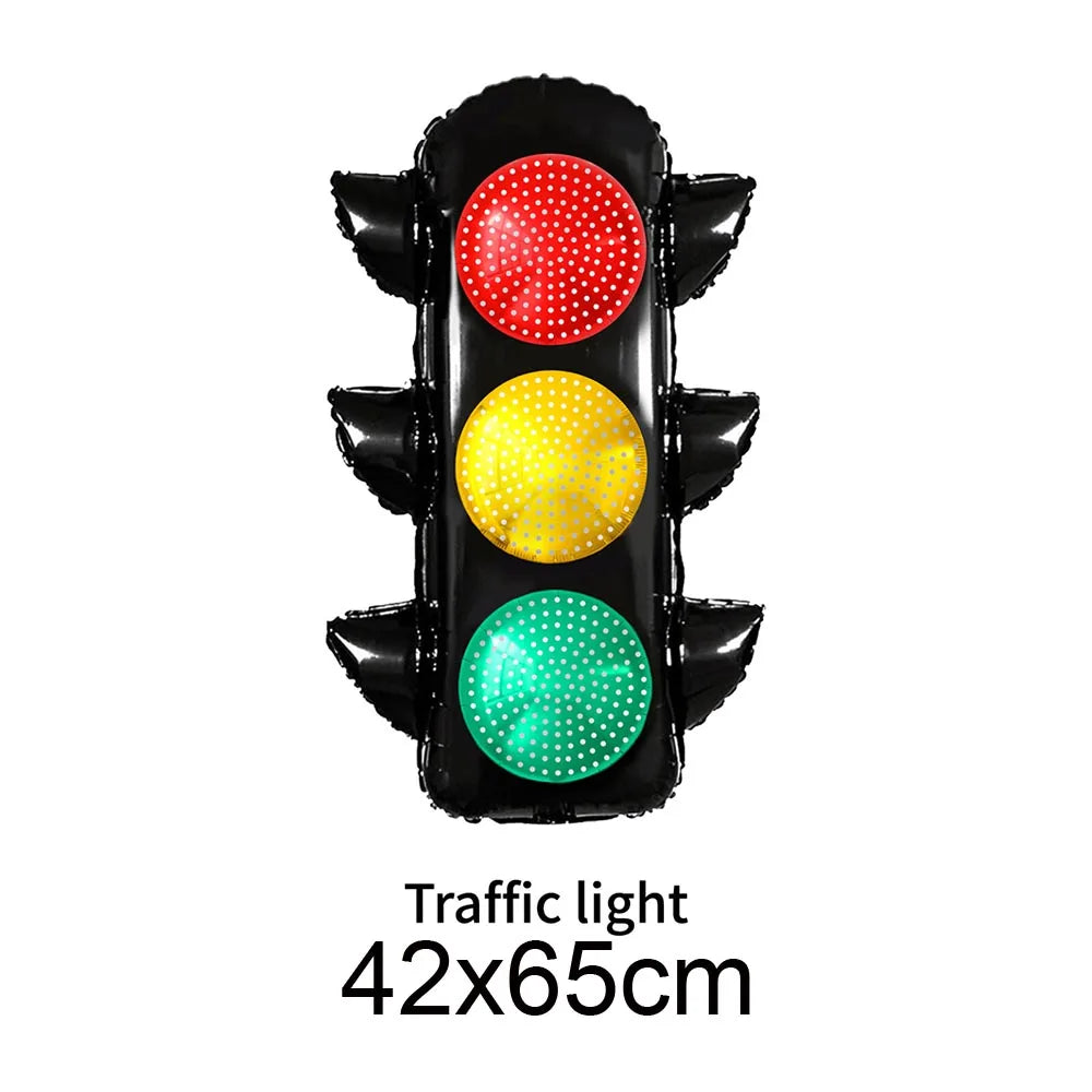 A traffic light light fixture with red, yellow, and green colored lights.