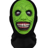 A green, grotesque face mask with large eyes and a wide smile, designed for party cosplay.