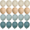 A set of vintage blue latex balloons in various shades and sizes.