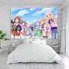 Anime Nekopara wall tapestry featuring several cute cat-like characters in pastel colors decorating a bedroom.