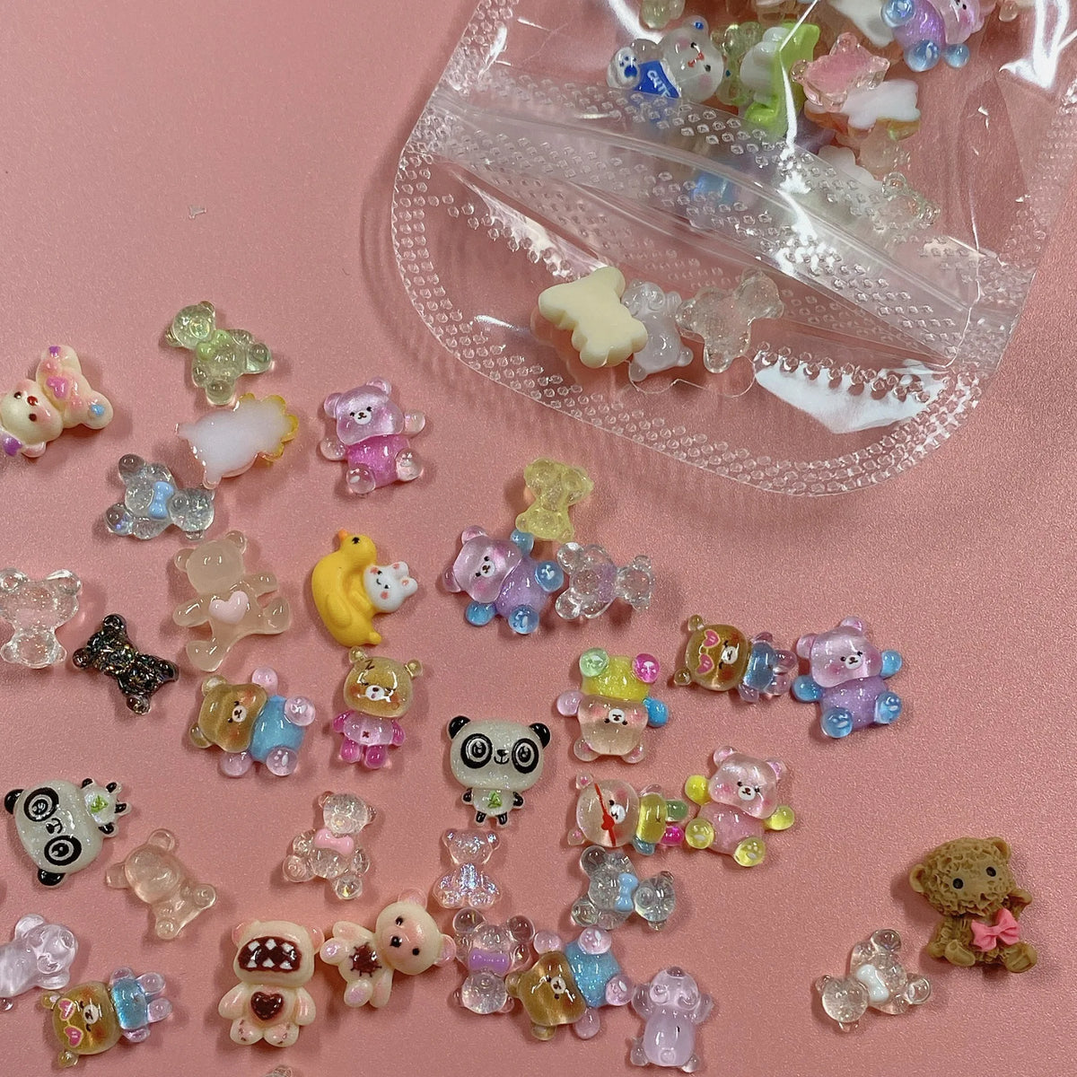 3D Resin Animal Nail Charms – Cute Bear, Rabbit & Panda Mix