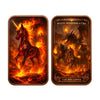 A pair of gothic copper challenge coins featuring mystical guardians of fire designs.