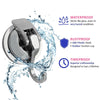 A close-up of a heavy duty reusable suction cup hook in silver metal, shown being splashed by water.