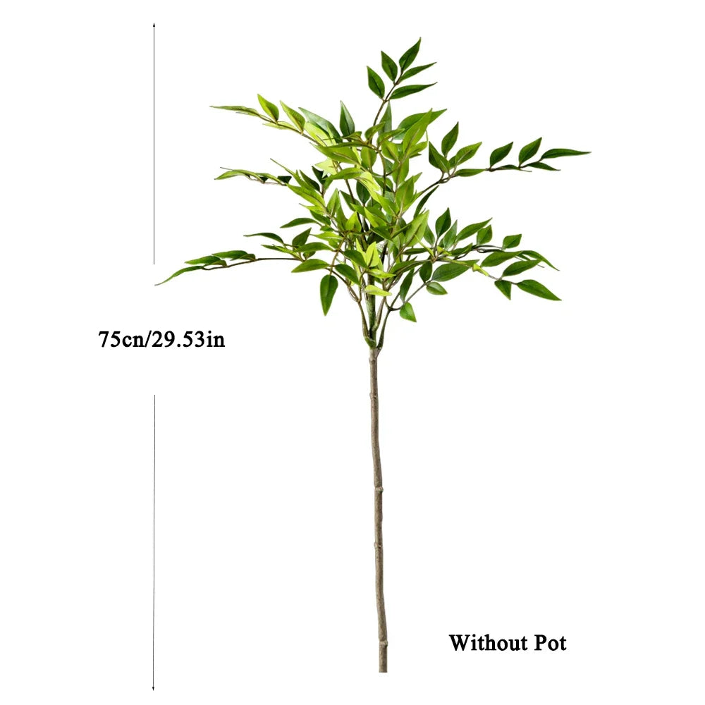 Artificial Nandina plant showing a tall green leafy branch without a pot.