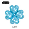 A set of ten light blue heart-shaped foil balloons for party decoration.