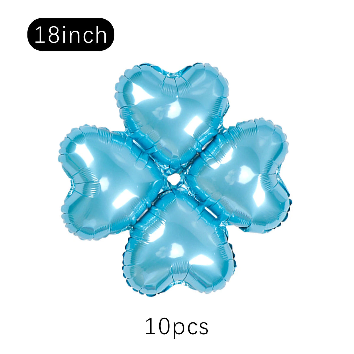 A set of ten light blue heart-shaped foil balloons for party decoration.