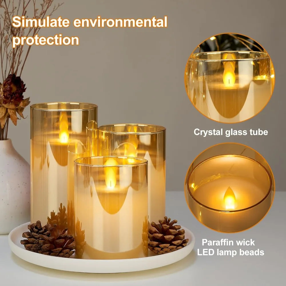 A set of glass candle holders featuring paraffin wax and LED lamp beads simulating an environmental protection flame.