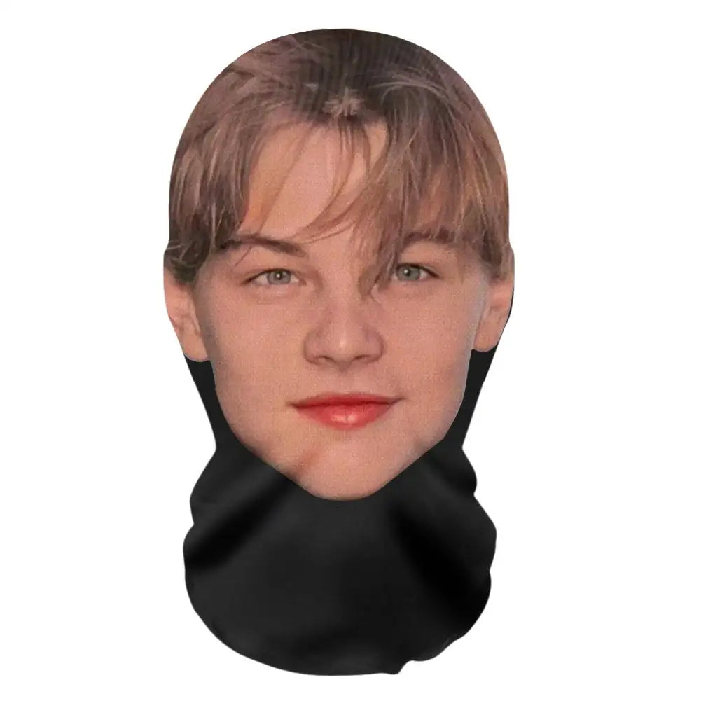 A realistic 3D face mask covering the lower half of a person's face, shown in a close-up view.