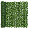 Green artificial ivy hedge fence panels covering a surface.