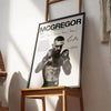 A framed canvas wall art print featuring a black and white portrait of McGregor with his signature and UFC branding.