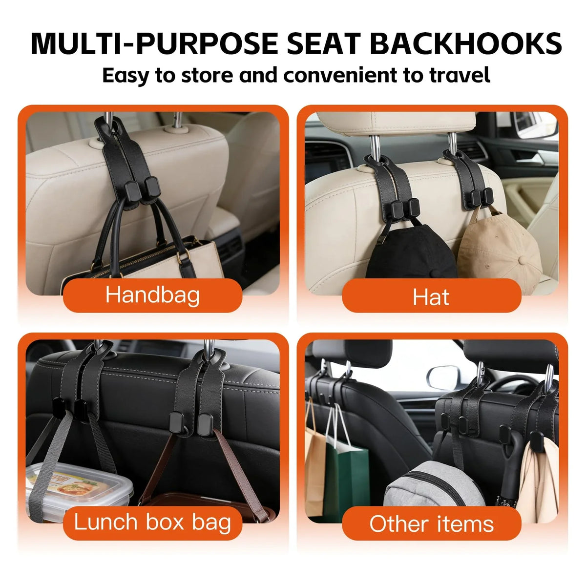 Suede Car Headrest Hooks for Bags and Groceries