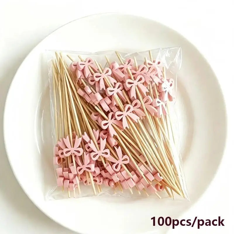 Eco-Friendly Bamboo Cocktail Picks with Cute Toppers (100 Pack)