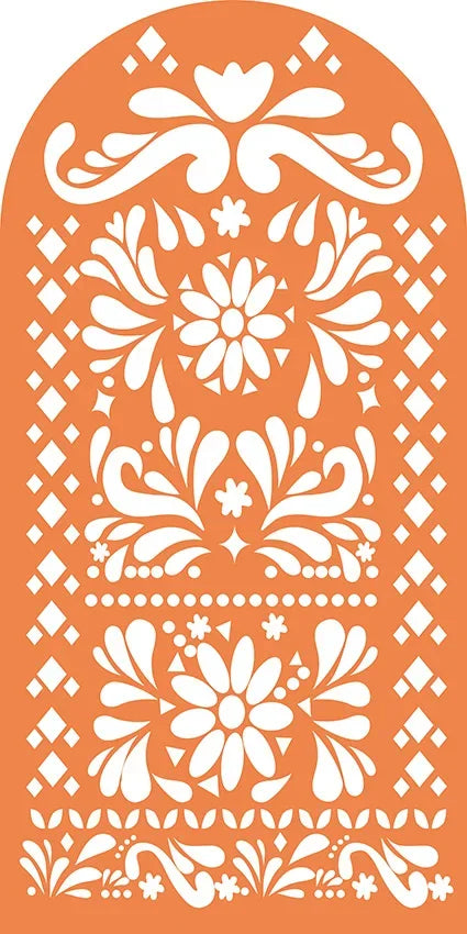 An orange and white floral pattern design suitable for an event backdrop.