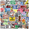 A collection of funny text decals featuring various motivational and humorous phrases for phones, laptops, and luggage.