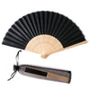 Black silk wedding hand fans with a natural bamboo frame
