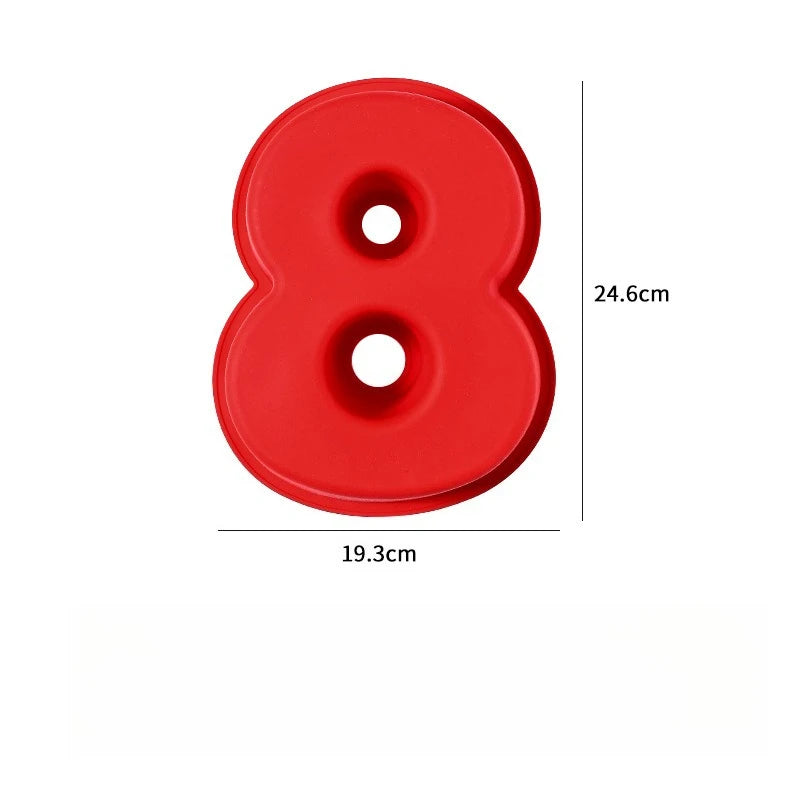 Rotes Silikon-3D-Zahlenkuchenform in Form der Acht