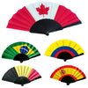Folding fan featuring the flag of Canada, Brazil, and Mexico.