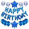 A collection of rose gold foil letter balloons and star-shaped balloons for birthday parties