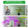 A USB LED plant grow light with three timing settings is shown illuminating a potted plant indoors.