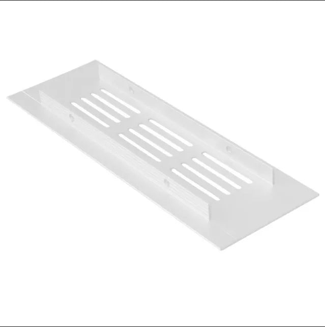 Aluminum alloy rectangular ventilation grille for cabinets with parallel slats.