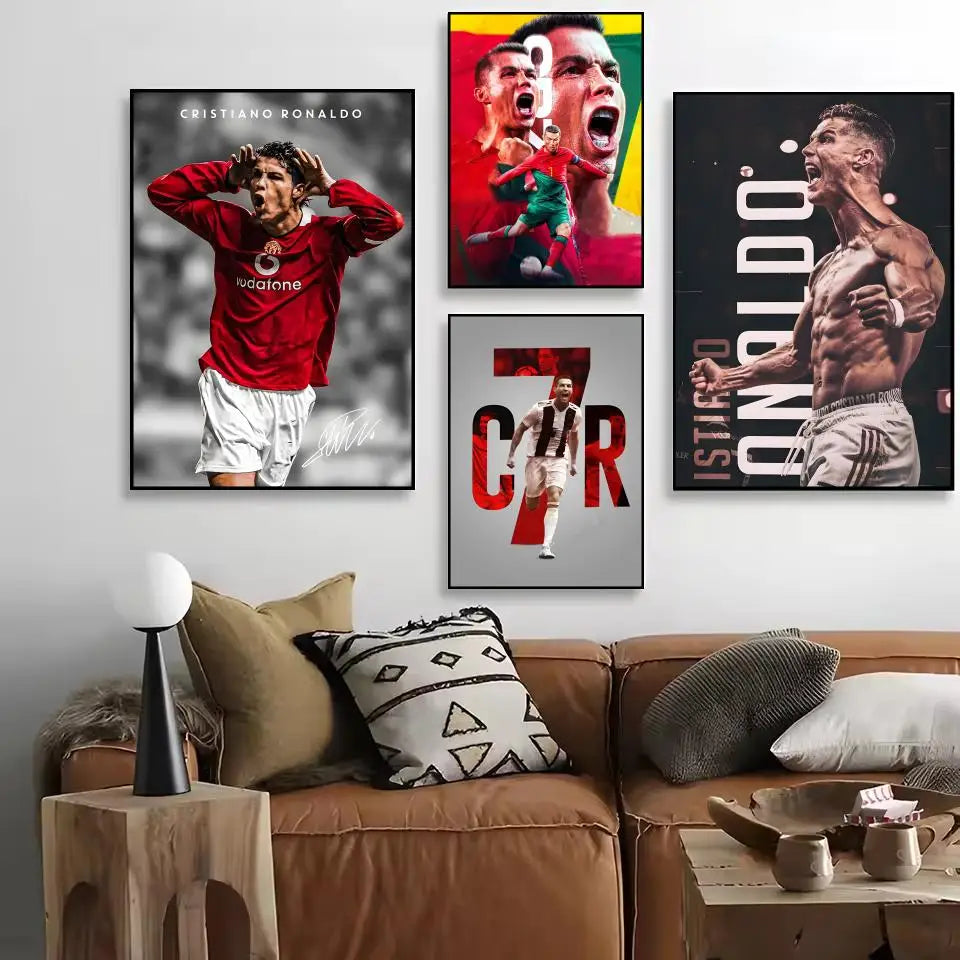 A set of three canvas art posters featuring Cristiano Ronaldo in various intense football poses.