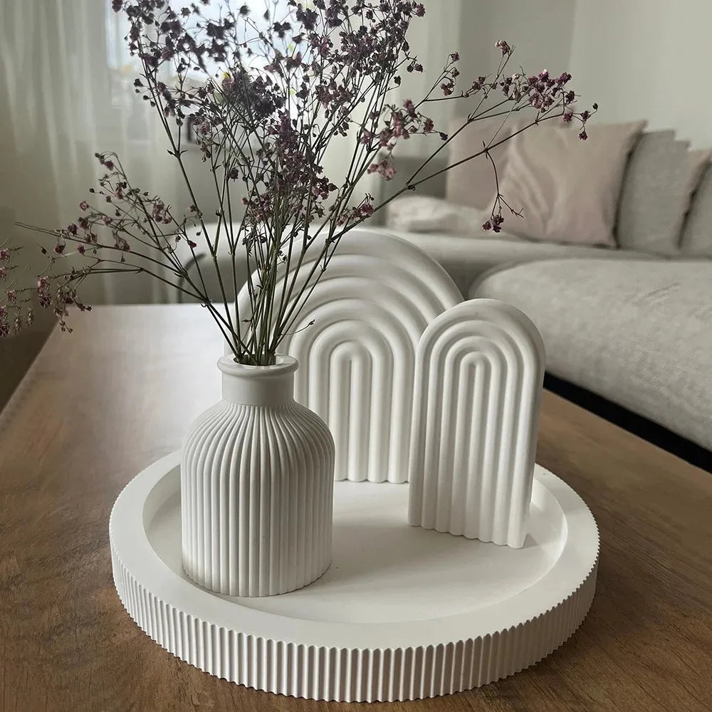 White silicone mold for vases and trays used in gypsum, concrete, and resin crafting