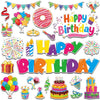 A set of colorful birthday-themed magnets and decor items for a cruise door or fridge.