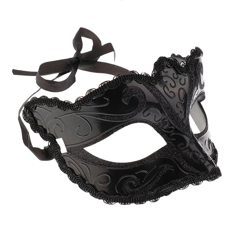 Black elegant lace half-face mask with a ribbon tied at the back
