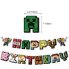 A banner featuring pixel art characters celebrating a birthday, including a green block and various faces.