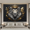 Regal Lion Crown Tapestry Wall Hanging — Vintage Black & Gold Decor