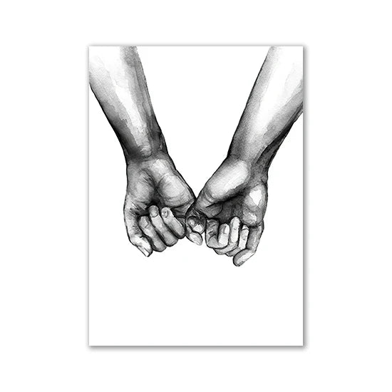 Black and white line art of two hands clasped together