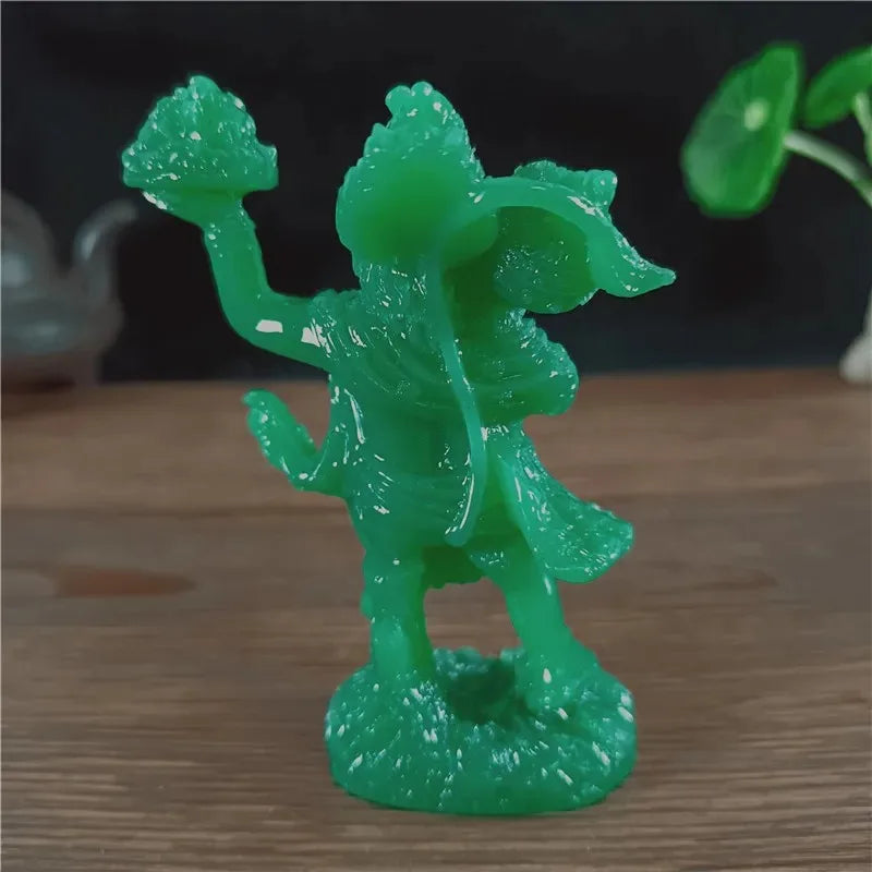 Jade Green Hanuman Statue – Resin Hindu Monkey God Figurine for Home Decor