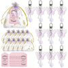 A set of 36 pink butterfly pendant keychains featuring iridescent wings and purple accents.
