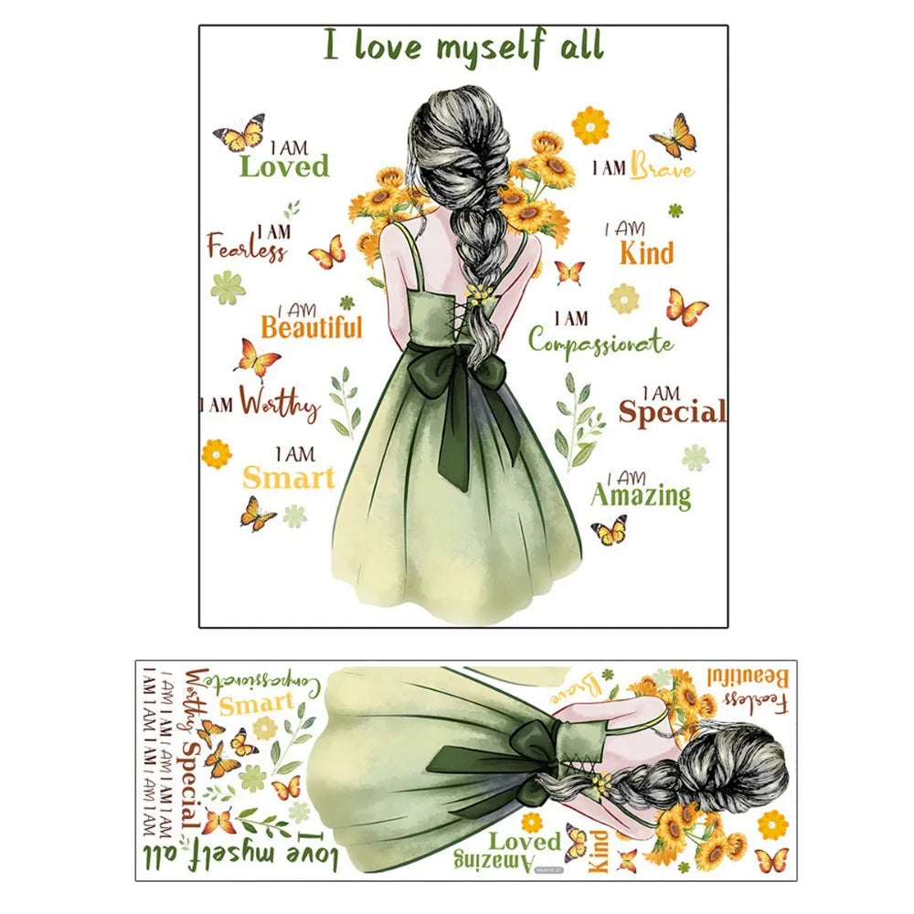 A graphic featuring affirmations like I love myself all I am loved fearless beautiful smart kind compassionate special amazin