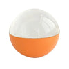 A spherical video player featuring an orange base and a translucent white top.