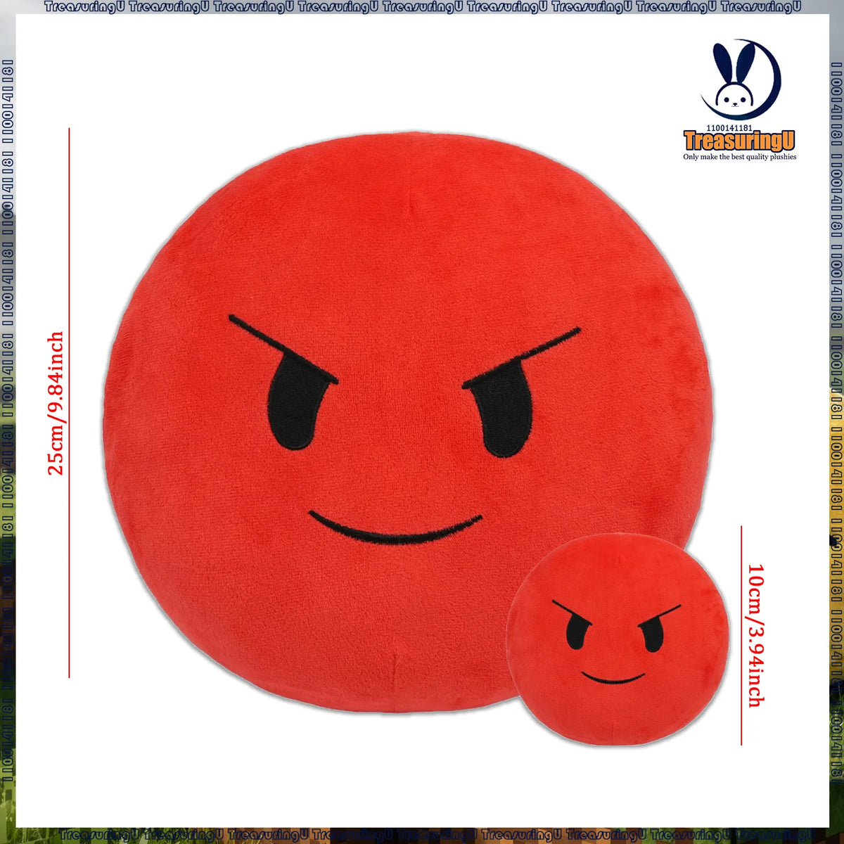 A pair of red plush dolls with angry facial expressions, designed as a horror game inspired stress relief pillow.