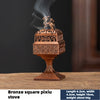 Bronze square pixiu stove incense burner with a lion figurine on top