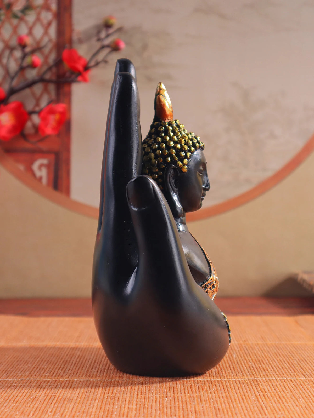 Palm-Sized Buddha Hand Sculpture with Gold Headpiece