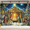 Starry Night Nativity Scene Backdrop for Christmas Celebrations