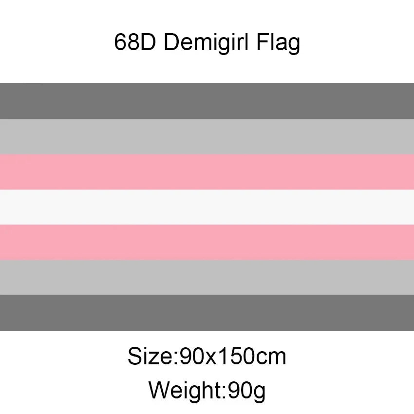 A horizontal striped flag featuring shades of pink and gray, measuring 90x150cm and weighing 90g.