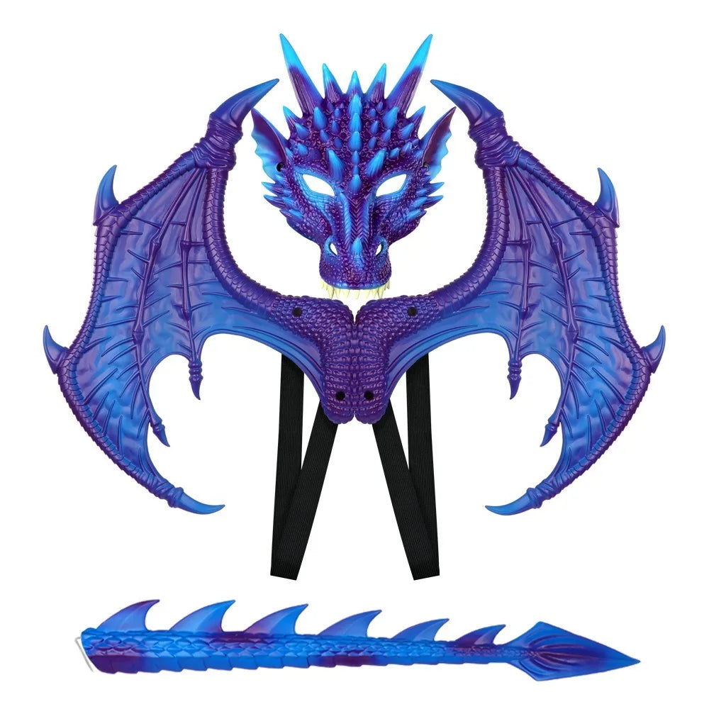 A purple dragon costume featuring large wings and a matching tail for cosplay.