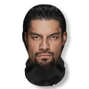 A realistic full-face cosplay mask featuring a male model's face with dark hair and beard.