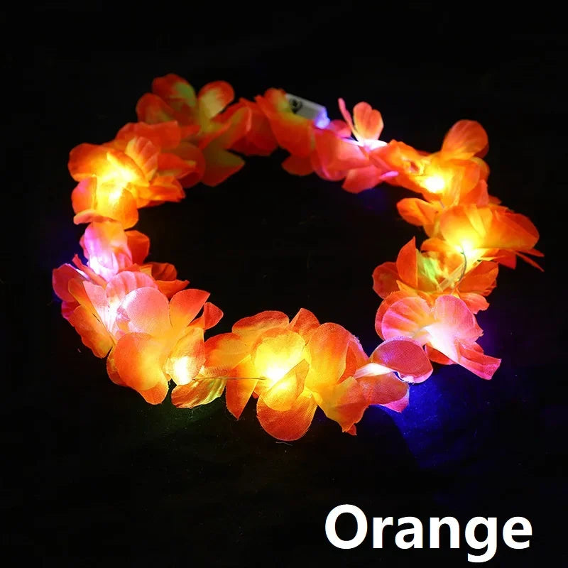Orange LED flower crown headband with glowing lights