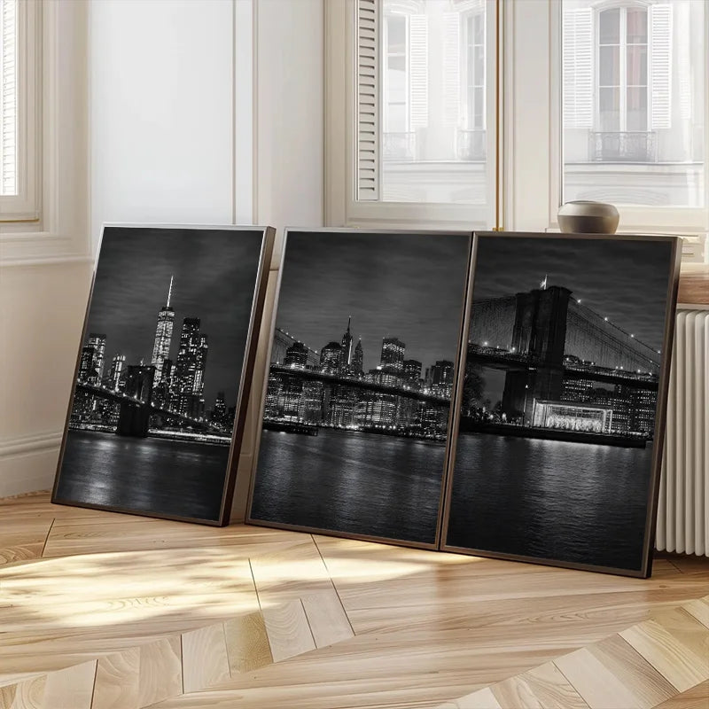 New York City Nightscape Canvas Art – Brooklyn Bridge and Manhattan Skyline