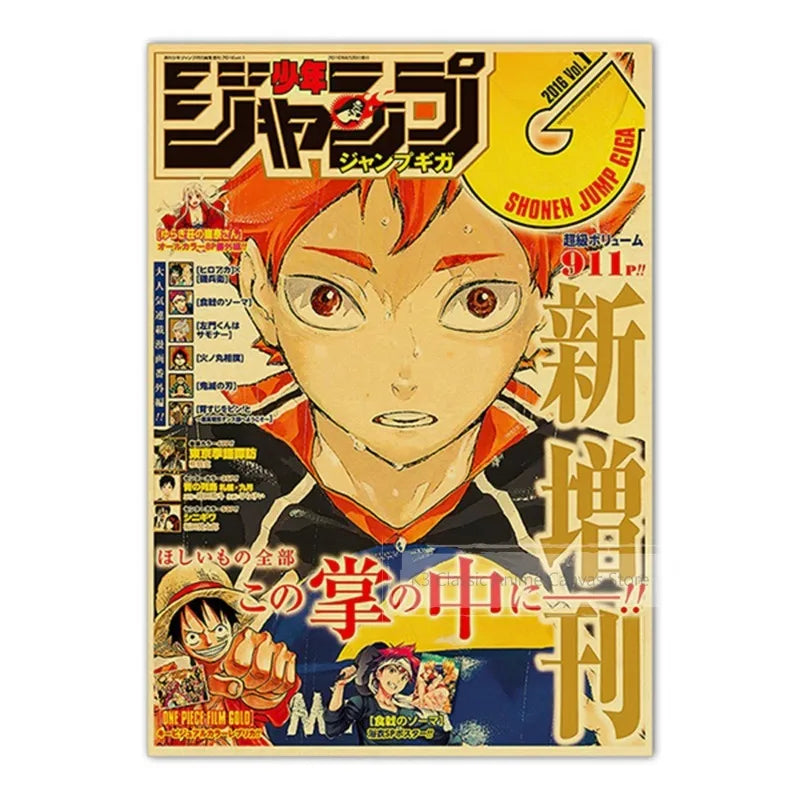 A Japanese manga poster featuring an intense male character with orange hair and a dark outfit, titled Shonen Jump.