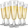 A set of disposable champagne glasses with a gold finish, shown in a vertical arrangement.