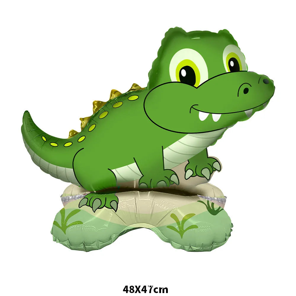 A green foil animal balloon shaped like a crocodile or alligator.