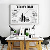A canvas print featuring a minimalist retro quote to a dad on a white background.