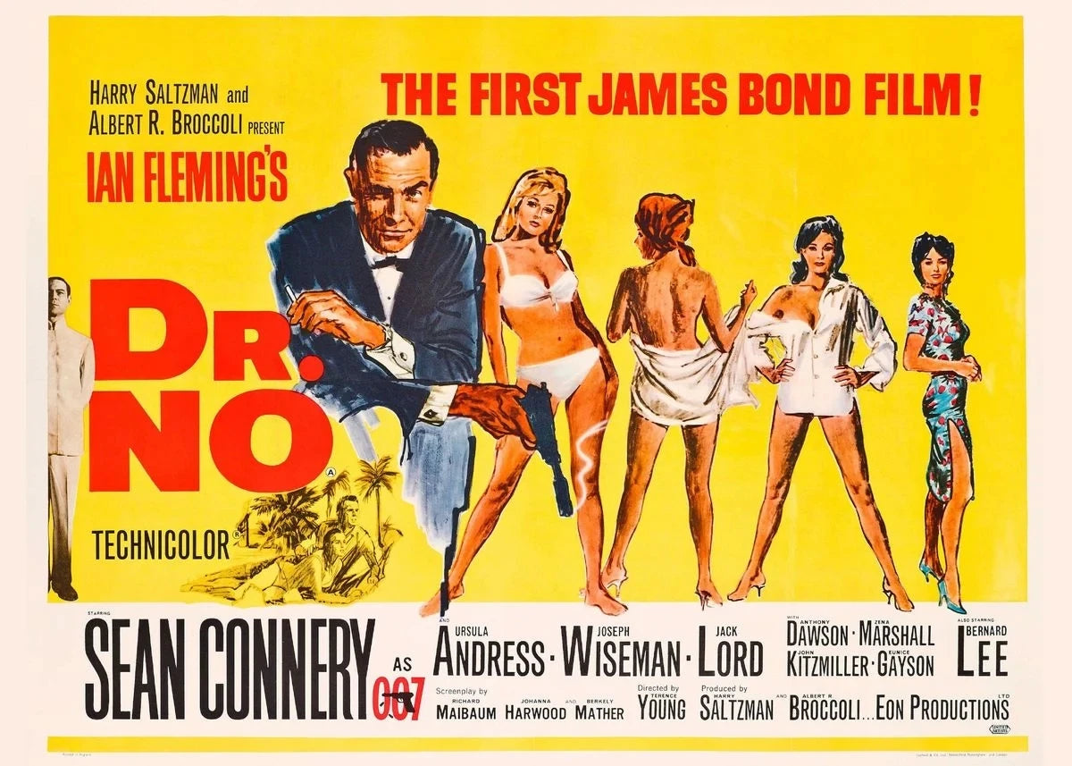 Vintage cinema art poster for the James Bond film featuring actors and title text